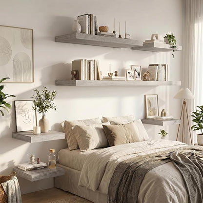 Vivelove 12" Deep Floating Shelves 47.2" Long, Wall Shelves for Living Room Bedroom Bathroom Kitchen Laundry Room, Farmhouse Rustic Shelves for Home Decor, 47.2" X 12" X 2" Set of 2, Grey