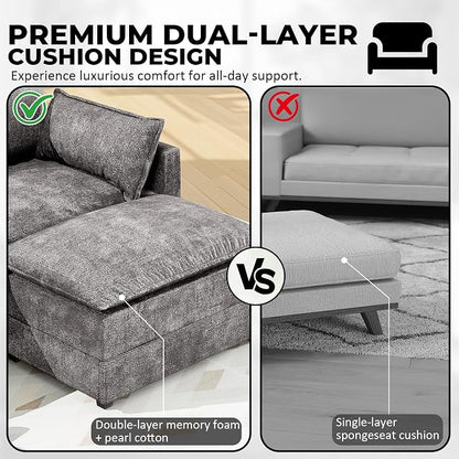 LEVELEVE 147" U-Shape Modular Sofa with 2 Ottomans, Deep Seat Cloud Convertible Sleeper, 2 Arm Pillows, Cozy Large Upholstered Furniture for Living Room Apartment, Dark Grey
