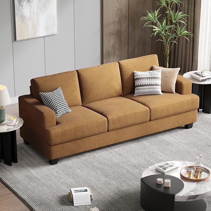 COPIAE 89 Inch Sofa with Extra Deep Seats Oversize, 3 Seater Sofa for Living Room, Modern Couch and Sofa, Comfy Armrests and Seats and Backrests, Easy Installation, Corduroy Fabric Ginger Yellow