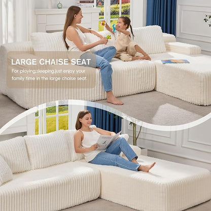 Hobestluk Boneless Couch Modular Sectional Sofa L-Shape Oversized Chaise | 108" Right Facing Chaise White,Memory Foam,Removable Cover,Non-slip Bottom,No Assemble Required,Living Room Furniture