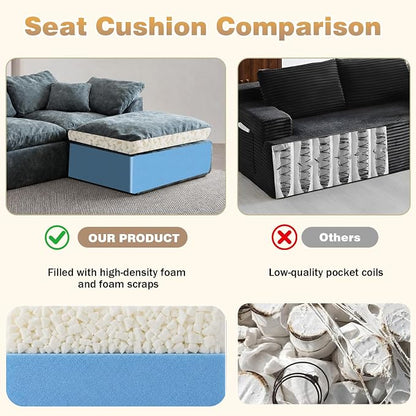 109" Boneless Cloud Couch Sectional for Living Room, Oversized Modular L Shaped Sofa with Ottoman, Deep Seat Chenille Sectional Couch for Cloud-Like Comfort(Blue)