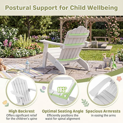 Giantex Kids Adirondack Chair, All-Weather HIPS Children's Outdoor Chair with Tilted High Backrest, Toddler Beach Chair for Garden Patio Backyard, Kids Lawn Chairs for Age 3-7 (4,White)