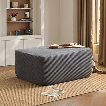 ovios 37" Corduroy Ottoman, Upholstered Cloud Ottoman for Boneless Couch in a Box, Modular Sectional Couches for Living Room Bedroom, Compressed Memory Foam, No Assembly Require, Grey