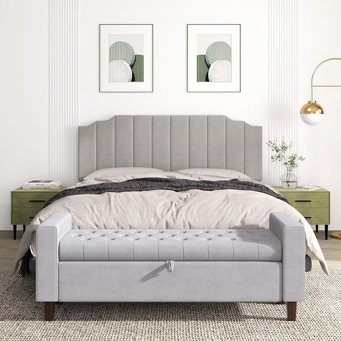 Befurtori King Size Headboard Only, Velvet Wall Mounted Headboard King for Adjustable Bed Modern Upholstered Head Board Easy Assembly, Gray