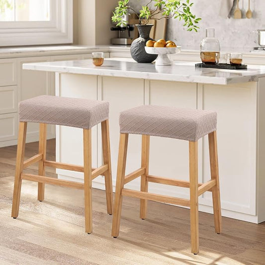 YISUN Stool Covers Rectangle - 2 Pack Stretch Waterproof Saddle Seat Cover Counter Bar Stools Bar Chairs Covers Kitchen Island Chairs Cushion Protector