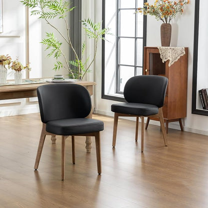 YOUNIKE Dining Chairs Set of 4 Modern Kitchen Dining Room Chairs Black | Faux Leather Upholstered Armless Side Accent Chair with Back Wide Padded Seat Wooden Leg, Soft, Waterproof, Comfortable
