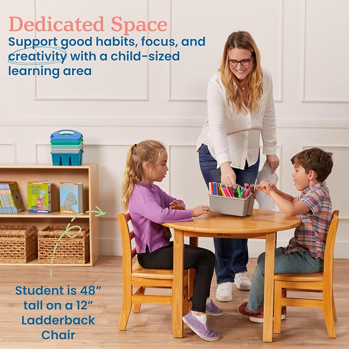 ECR4Kids 30in x 30in Round Hardwood Table with 22in Legs, Childrens Furniture, Honey
