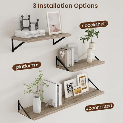 Axeman 12 Inch Deep Floating Shelves for Wall - 24 Inch Wide x 12 Inch Deep Wall Shelves Set of 2 - Rustic Grey Wood Floating Shelves for Living Room