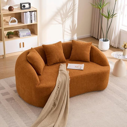 66" Curved Loveseat Sofa for Small Space, Boneless Chenille Boucle Cloud Couch, Luxury Extra High Back & Deep Seat, Oversized Comfort with No Assembly Required for Office, Dorm (Orange)