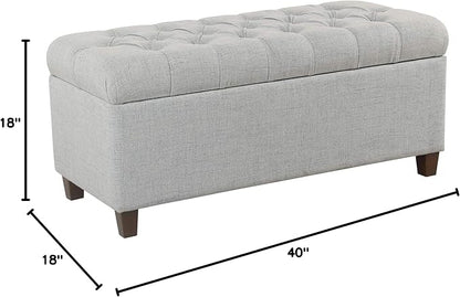 Homepop Home Decor Tufted Ainsley Button Storage Ottoman Bench with Hinged Lid Ottoman Bench with Storage for Living Room & Bedroom, Light Blue 18x40x18 Inches