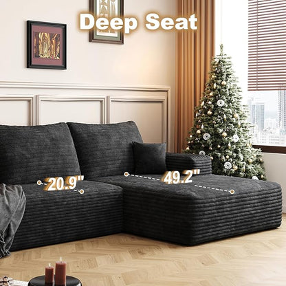 AUGOP 108" Sectional Couches for Living Room Modern Modular Sofa with L-Shape Couchs Upholstered Boneless Couch Deep Seat Sectional Couch with Chaise (Black, Right Facing Chaise+2Seaters+1Ottoman)