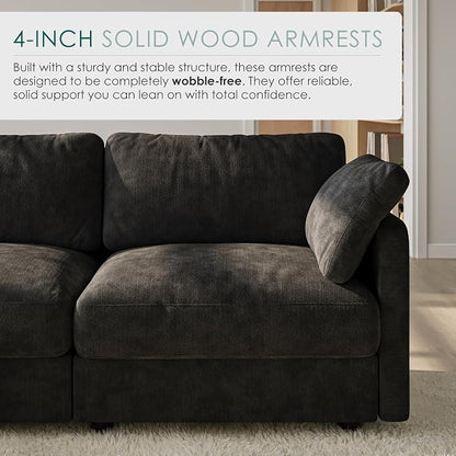 114" Cloud Couch Sectional Couches for Living Room Black | 10" High-Resilience Cloud Cushion, 36" Movable Ottoman, Plus-Size Friendly Couch, 28" Extra Deep Seat Sofa