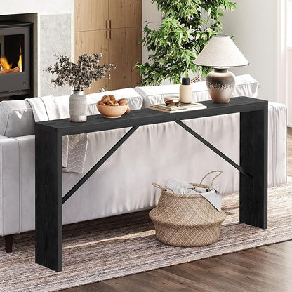 MAHANCRIS Console Table, 62.2" Long Sofa Table Behind Couch, Narrow Entryway Table, Farmhouse Dining Table with Angled Metal Frame, Industrial Console Table for Entryway, Black CTHB15801