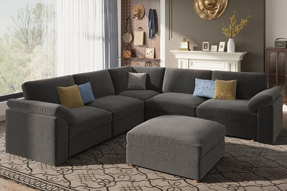 EASE MOOSE Oversized Sectional Modular Sofa,v Shape Sectional Couch with Ottoman,Deep Seat Cloud Couch for Living Room，Removable Cover