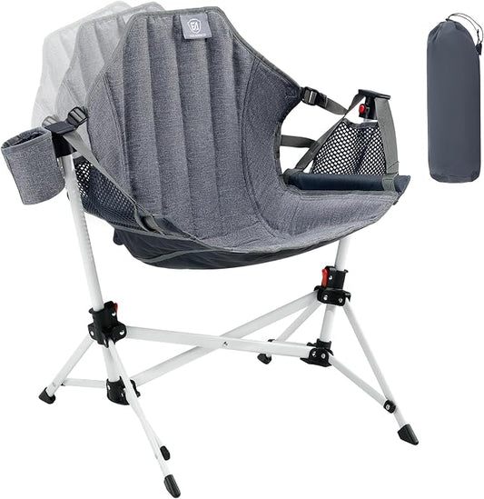 EVER ADVANCED Kids Hammock Chair Foldable, Kids Camping Chair with Stand Portable, Hammock Swing Chair with Cup Holder, Child Camping Gear Carry Bag for Traveling Outdoor Patio Supports 125LBS Grey