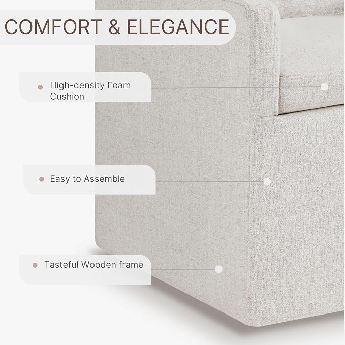 KISLOT Upholstered Dining Chairs Set of 2, Modern Dining Room Chairs with Casters & Washable Cover, Rolling Accent Chair with Comfy Backrest for Kitchen, Farmhouse, Living Room, Cream Beige, 2 Box
