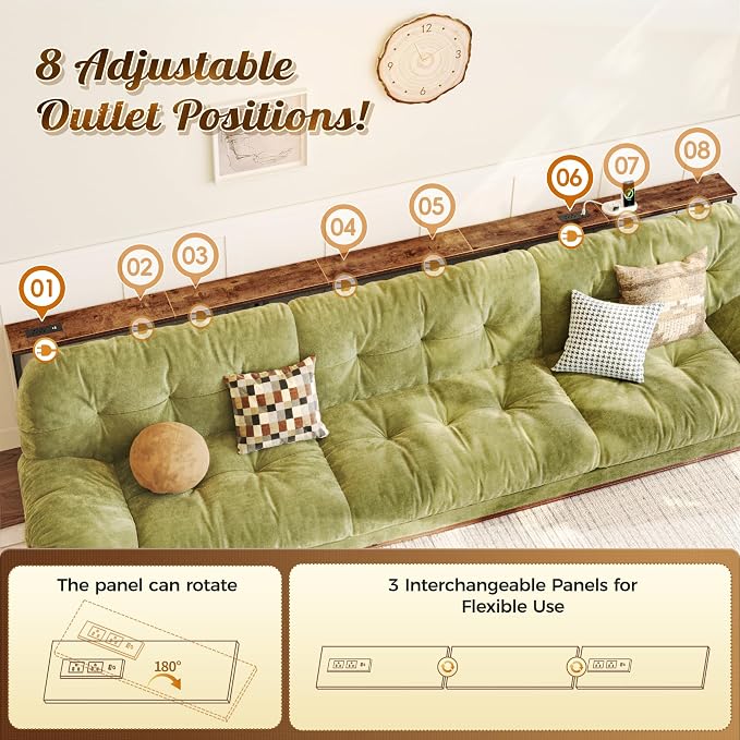 SUPERJARE 126 Inch Sofa Table with 2 Power Outlets and USB-C Ports, 5.9 Inch Narrow Console Table with Storage, Extra-Long, for Entryway Hallway Couch Behind Sofa, Small Spaces, Rustic Brown