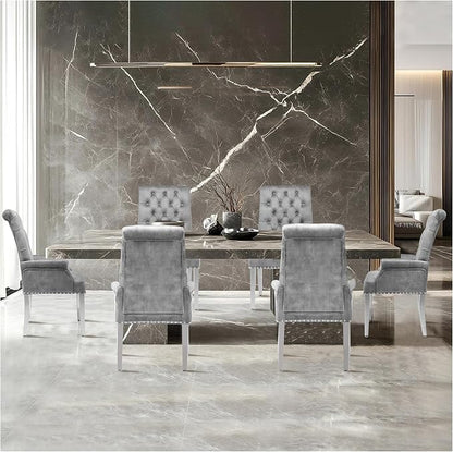 AODCHR Upholstered Velvet Accent Dining Chair, Elegant Tufted Dining Room Kitchen Room Arm Chair with Stainless Steel Leg, Light Grey