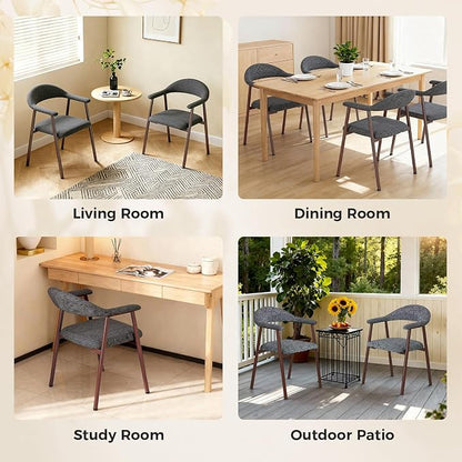 DUMOS Dining Chairs Set of 4, Linen Fabric Upholstered Kitchen Side Chairs with Curved Backrest & Metal Legs, Modern Farmhouse Accent Chair for Dining Room Kitchen Living Room Cafe, Gray