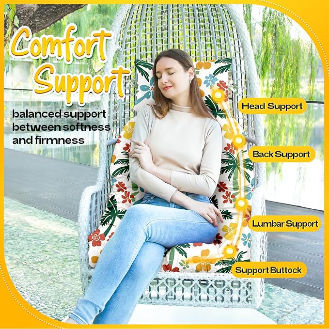 MAGIC ELEPHANT Egg Chair Cushion, Memory Foam Hanging Egg Chair Cushion Replacement, Indoor Outdoor Hammock Basket Swing Cushion with Headrest (Hawaiian Palm Floral)