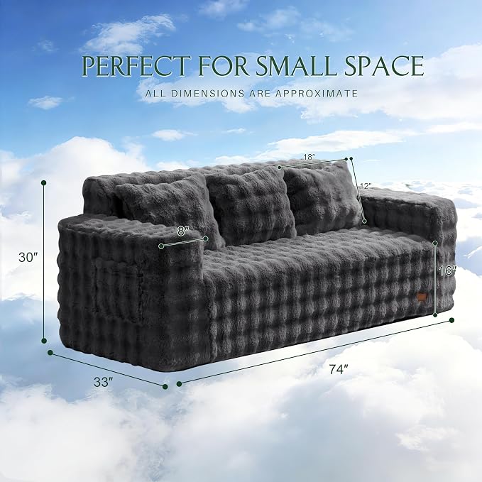 ZurNesfure Sofa Couch Cloud 3-seater Memory Foam Couch with Pillow No Assembly Required, Modern Couch with Removable Washable Cover Boneless Sofas for Living Room Bedroom Apartment (Darkgrey,3-Seater)