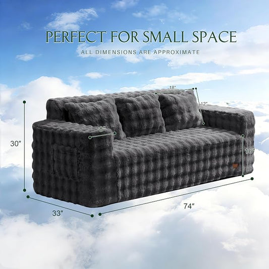 ZurNesfure Sofa Couch Cloud 3-seater Memory Foam Couch with Pillow No Assembly Required, Modern Couch with Removable Washable Cover Boneless Sofas for Living Room Bedroom Apartment (Darkgrey,3-Seater)