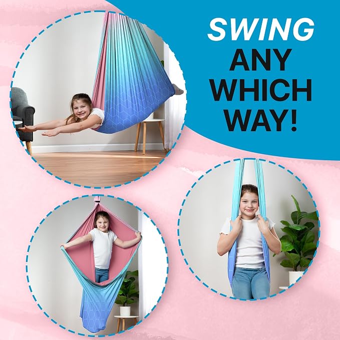 Indoor Sensory Swing for Kids or Outdoor – Holds 300lbs, Double-Layer, & 360° Swivel, Calming Compression Therapy Swing Hammock for Kids & Adults with All Hardware – Sensory-Motor Toys & Gifts