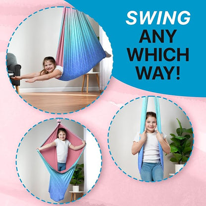 Indoor Sensory Swing for Kids or Outdoor – Holds 300lbs, Double-Layer, & 360° Swivel, Calming Compression Therapy Swing Hammock for Kids & Adults with All Hardware – Sensory-Motor Toys & Gifts