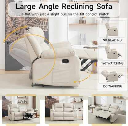 Reclining Loveseat Sofa Leather Recliner Couch 2 Seater Sofa for Living Room, Home Theater Seating(Loveseat,Beige)