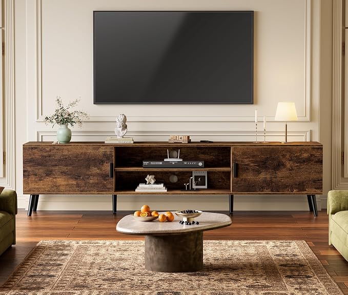 SUPERJARE 70.9 Inch TV Stand for 65, 75 Inch TV, Entertainment Center with Adjustable Shelf, 2 Cabinets, TV Console Table, Media Console, Solid Wood Feet, Cord Holes, for Living Room, Rustic Brown