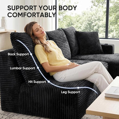 Boneless Couch, 127" Sofas for Living Room, U Shaped Couch with Chaise | Sectional Sofa, Cloud Couch Sectional with Cup Holders and Storage, Cloud Sofa with Deep Seat, Black, Corduroy, No Assembly
