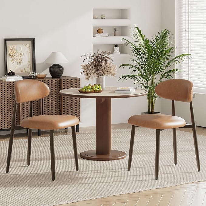 MALOL Dining Chairs Set of 2, Upholstered Kitchen & Dining Room Chairs with Curved Back and Bronze Metal Legs, Comfortable Modern Dining Side Chairs for Dining Room, Kitchen, Brown