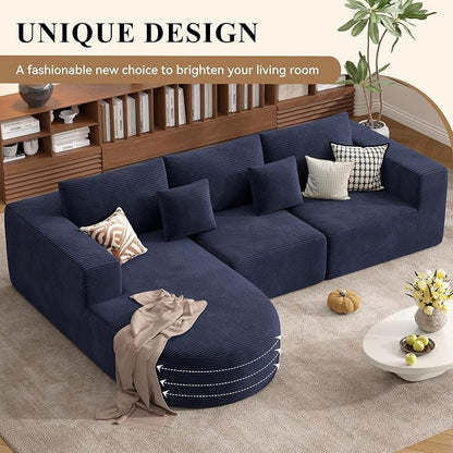 L-Shaped Boneless Couch,104" Couches for Living Room with Curved Chaise,Modular Sectional Sofa with Deep Seat,Modern Cozy Cloud Compression Sofas,No Assembly Required(Blue) 1PCS