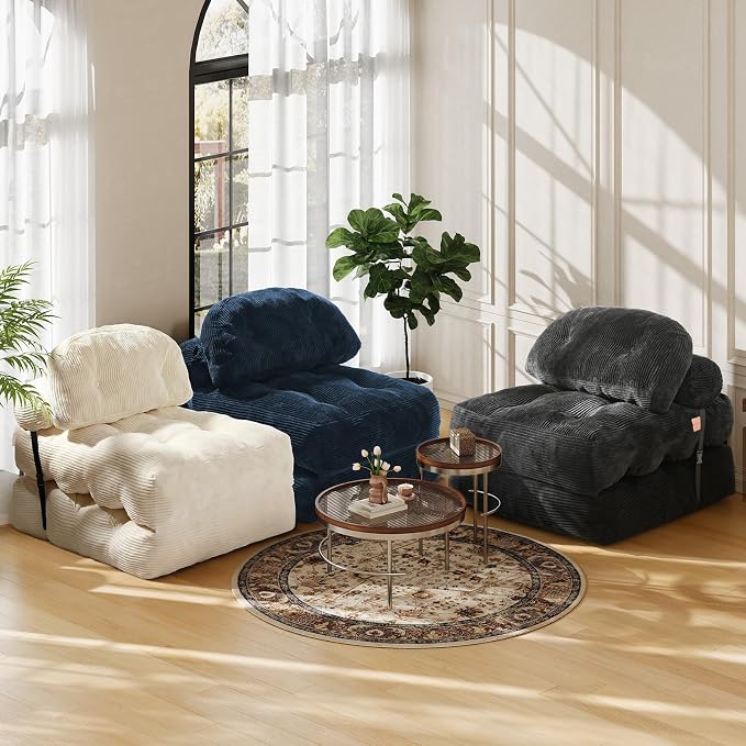 Folding Sofa Bed, Convertible Sleeper Chair with Back Support and Pillow Futon,Boneless Foldable Couch for Living Room/Guest Use/Home Office, Foldable Chair Bed for Adults, Navy Blue