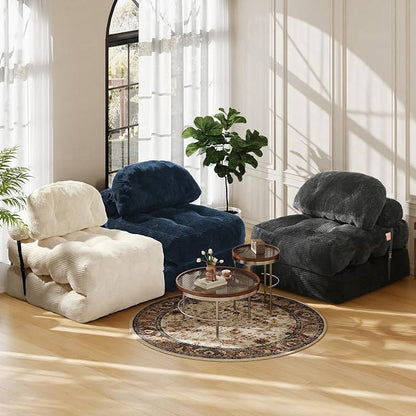 Folding Sofa Bed, Convertible Sleeper Chair with Back Support and Pillow Futon,Boneless Foldable Couch for Living Room/Guest Use/Home Office, Foldable Chair Bed for Adults, Navy Blue