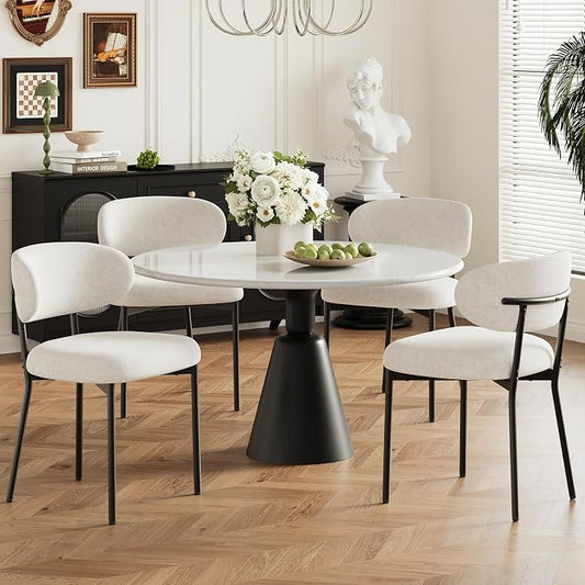 Upholstered Dining Chairs Set of 4, Modern Fabric Kitchen Chairs with Curved Backrest and Cushioned Seat, Sturdy Metal Legs, Modern Dining Chairs for Kitchen Dining Room, Living Room,Beige