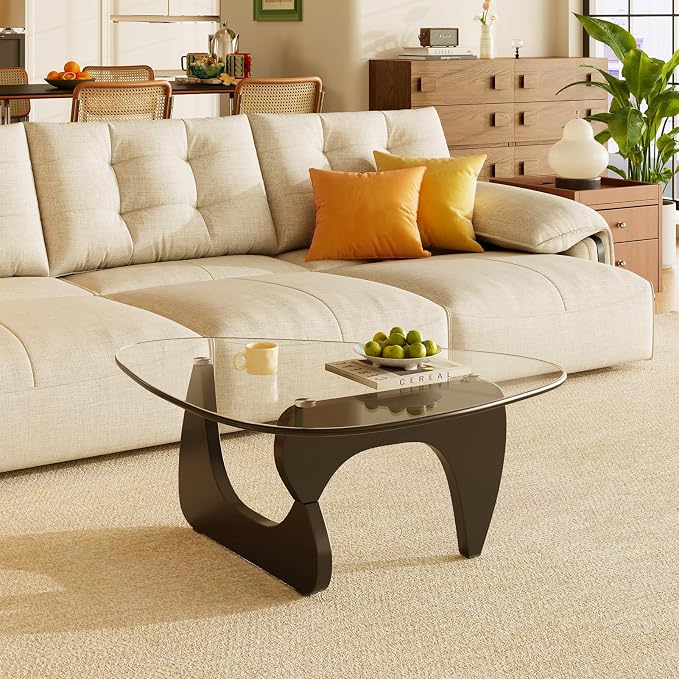 Coffee Tables Glass Small Farmhouse Coffee Table Mid-Century Modern Wood Center Table for Living Room, Black Transparent, 36 Inch