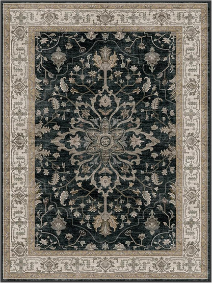 RELEANY Area Rugs Large 10'x14' Washable Non-Slip, Floral Vintage Distress Medallion Carpet for Living Room Bedroom Dining Room, Vintage Black Brown Neutral