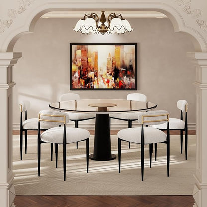 Morden Fort Black Dining Chairs Set of 2, Boucle Upholstered Kitchen Chairs with Curved Backs and Gold Metal Frame for Dining Room and Apartment, Black