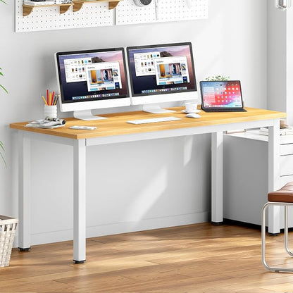DlandHome 63 inches X-Large Computer Desk, Composite Wood Board, Decent and Steady Home Office Desk/Workstation/Table, BS1-160TW Teak and White Legs, 1 Pack