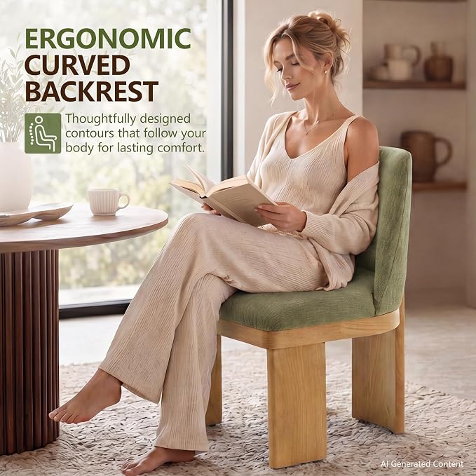 RIVOVA Upholstered Dining Chairs Set of 4, Modern Wooden Dining Room Chair Linen Fabric Kitchen Chairs Farmhouse Dinner Chair, Green