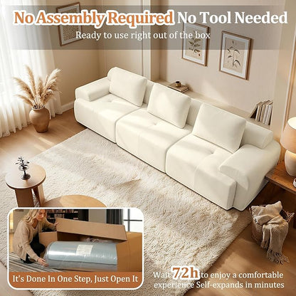 122" Oversized Boneless Couch, Comfort Cloud Sectional Couches for Living Room, Modular Sofa High Back & Extra Deep Seat, No Assembly, Soft Chenille Fabric (Warm White, 122 inch-（3+0）)