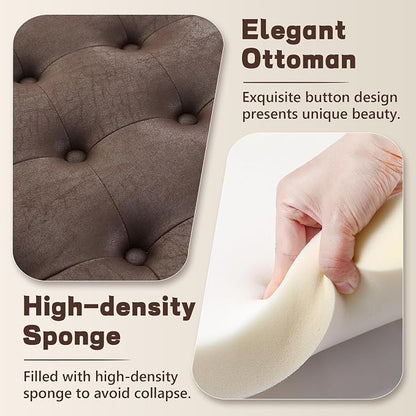 30-Inch Round Storage Ottoman, Button Tufted Ottoman Coffee Table with Removable Top for Living Room, Bedroom, Office (Dark Brown)