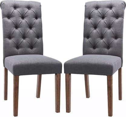 COLAMY Button Tufted Dining Chairs Set of 2, Parsons Upholstered Fabric Dining Room Chairs Kitchen Chairs with Wood Legs and Padded Seat, Dark Grey