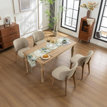 YOUNIKE Dining Chairs Set of 8 Modern Kitchen Dining Room Chairs Khaki | Faux Leather Upholstered Armless Side Chair Wide Padded Seat with Wooden Legs for Kitchen Dining Living Room Bedroom