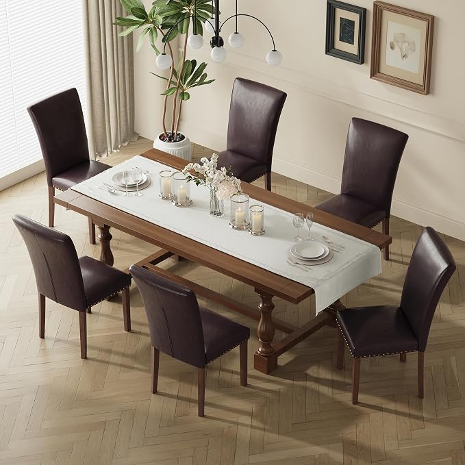 MALOL Dining Chairs Set of 4, High Back Dining Chair with Wood Legs and Nailhead Trim, Modern Padded Kitchen Room Chairs for Dining Room/Restaurant, Dark Brown