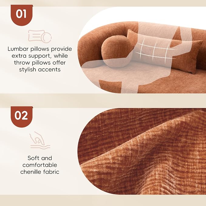 86" Chenille Cloud Loveseat Couch - Frameless Memory Foam Sofa with Pocket Springs | No Assembly Luxury 3-Seater Modern Curved Floor Sofa in a Box for Living Room & Apartment | Breathable material