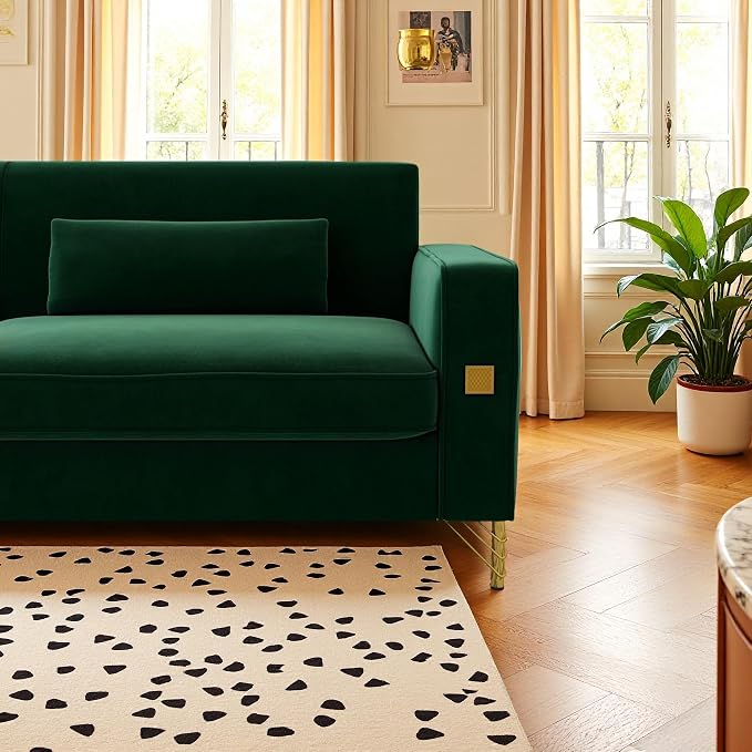 KEIKI 86" Oversized Luxury Velvet Sofa with Armrest and Removable Plush Cushions, Modern Style Gold Accents 3-Seater Couch with Solid Legs, Easy Assembly, for Living Room, Apartment, Green