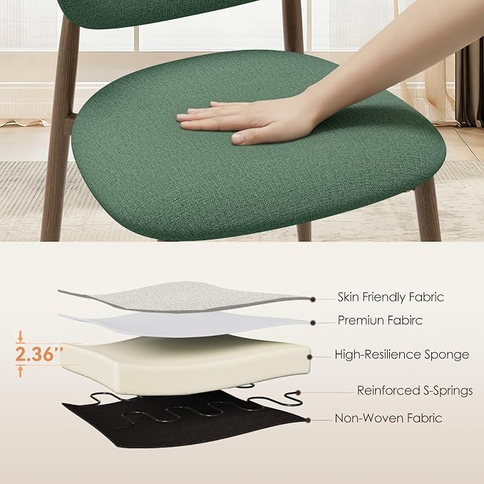 MALOL Dining Chairs Set of 4, Curved Back Kitchen Room Chairs with Metal Legs and Anti Slip Pads, Upholstered Dining Chair for Home and Restaurant, Green