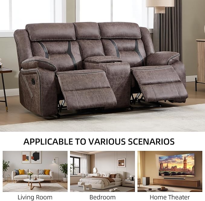 EBELLO Manual Recliner Sofa Set, Faux Leather Reclining Living Room Furniture Set, Included Single Recliner Chair and Manual Loveseat Sofa, Grey